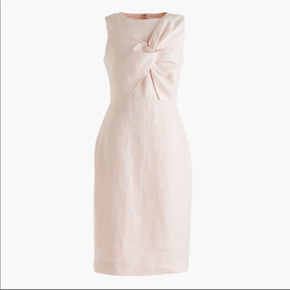 J Crew Linen Sheath Dress Blush Pink Twist Front